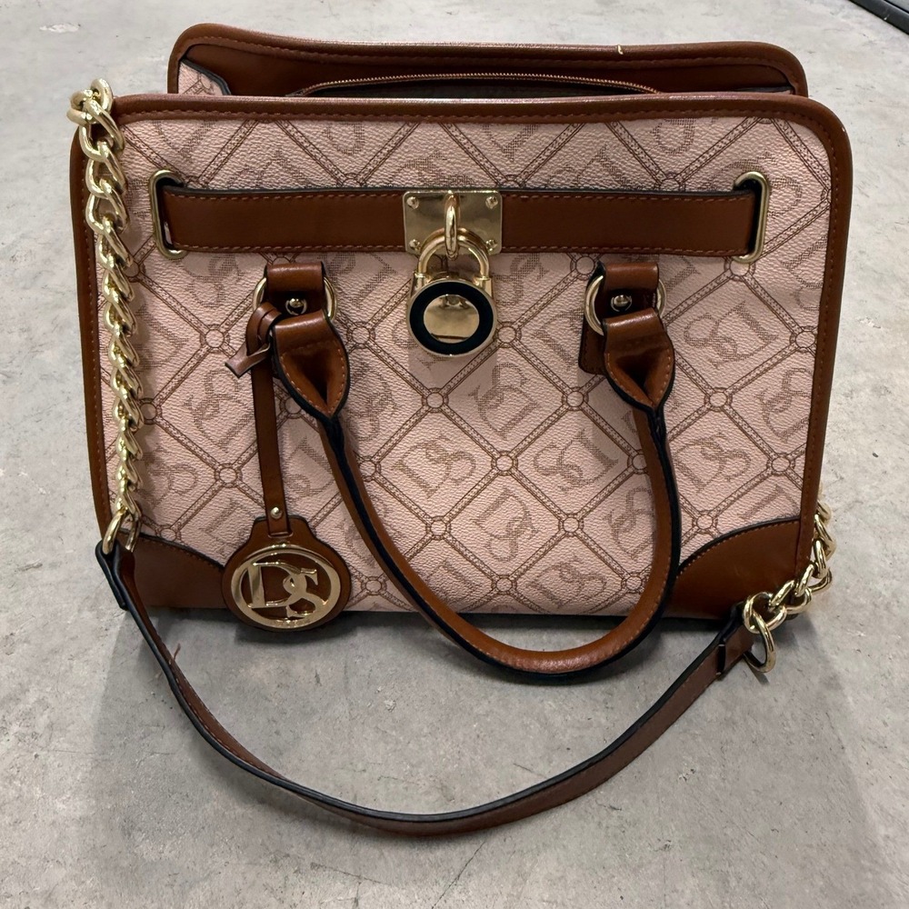 Dasein Satchel Handbag Women Medium Pink Brown Good Monogram Logo Crossbody